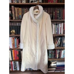 Vintage MIDNIGHT VELVET XL White Cream Wool Faux Fur Full Length Long Coat‎